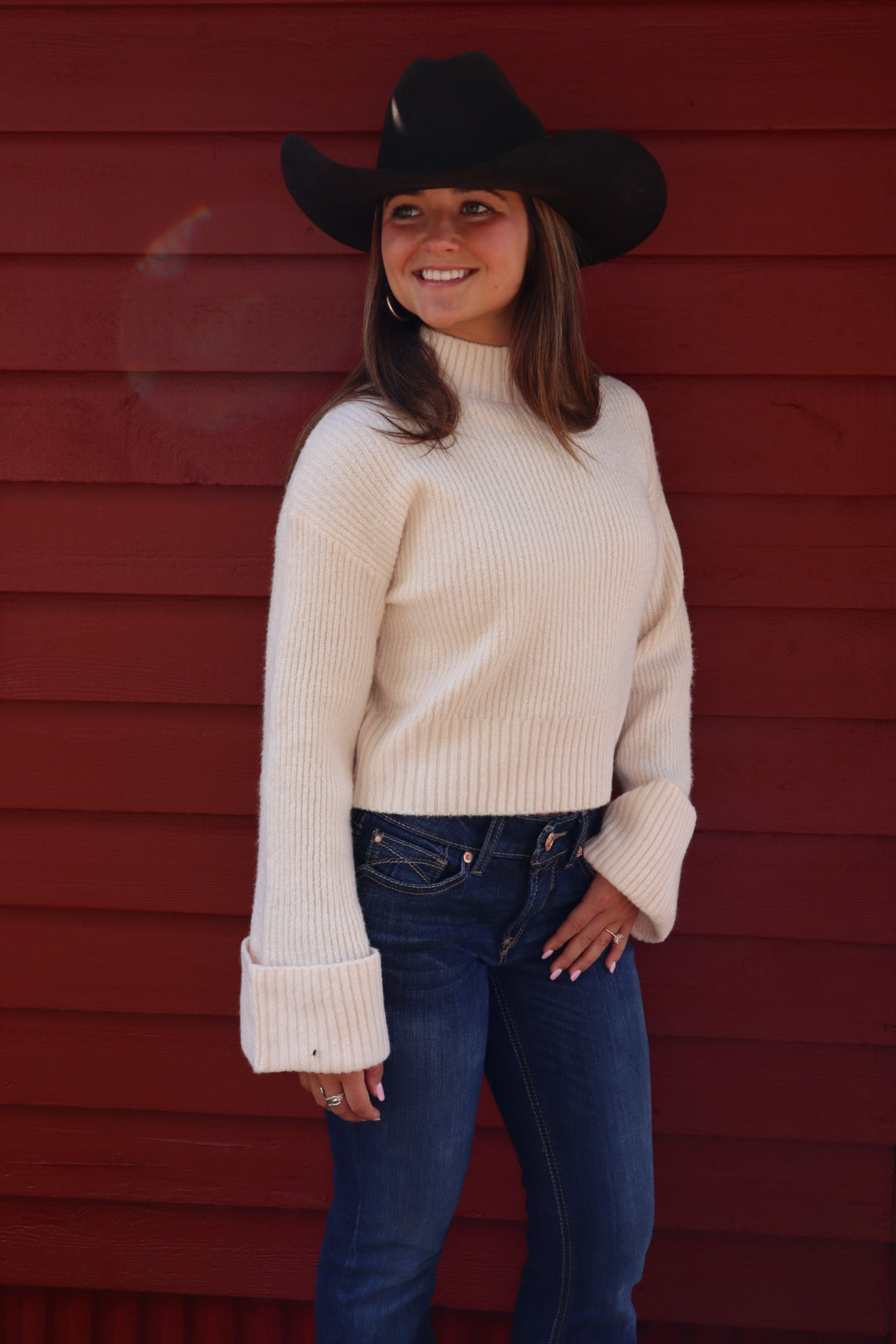 Birch Mock Neck Foldover Sleeve Sweater