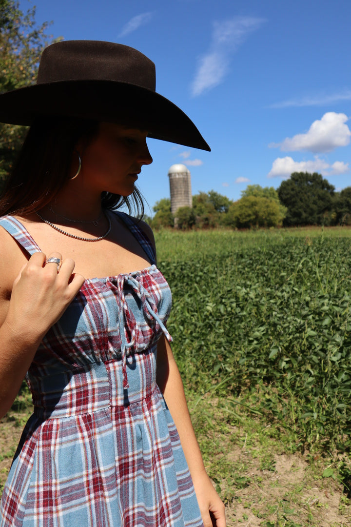 Elvira Flannel Milkmaid Midi Dress