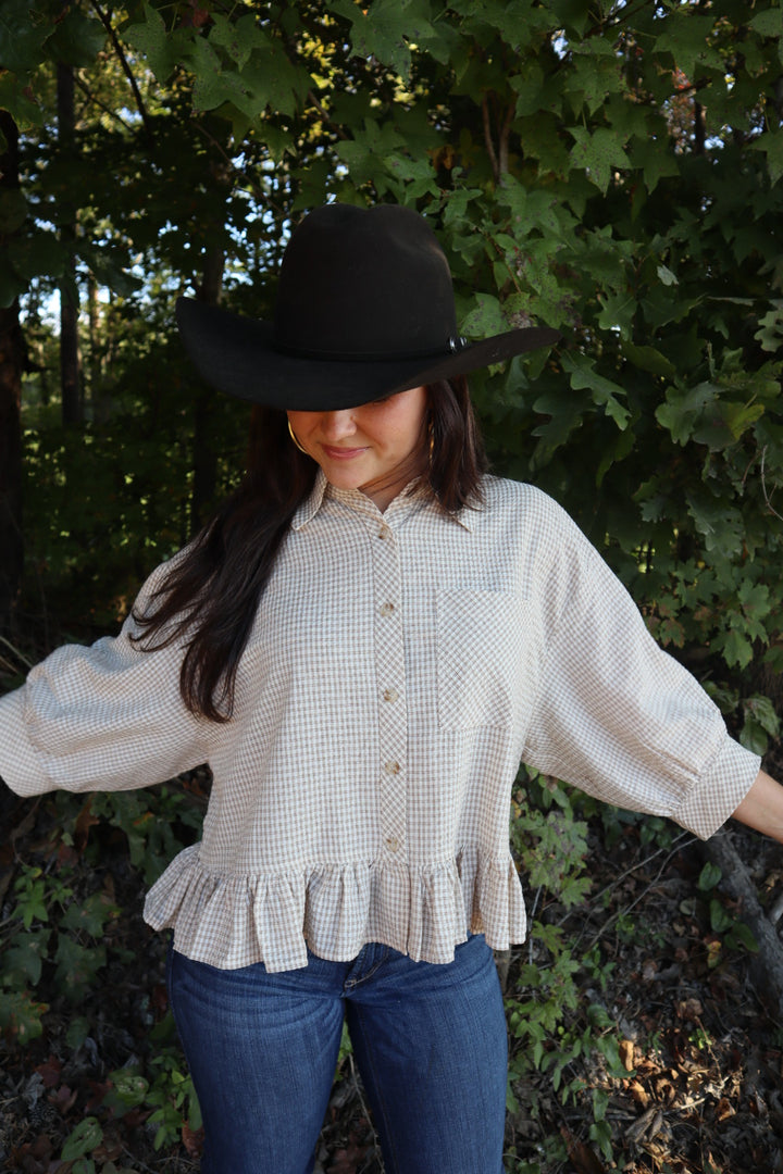 Elsie Ruffle Hem Button Down Shirt