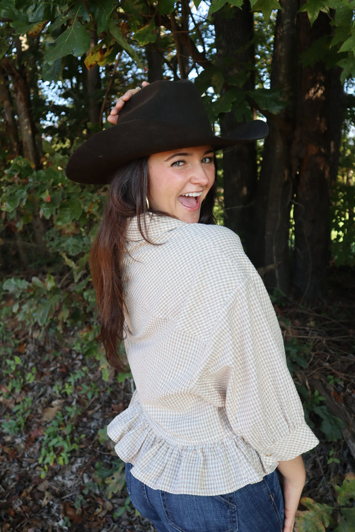 Elsie Ruffle Hem Button Down Shirt