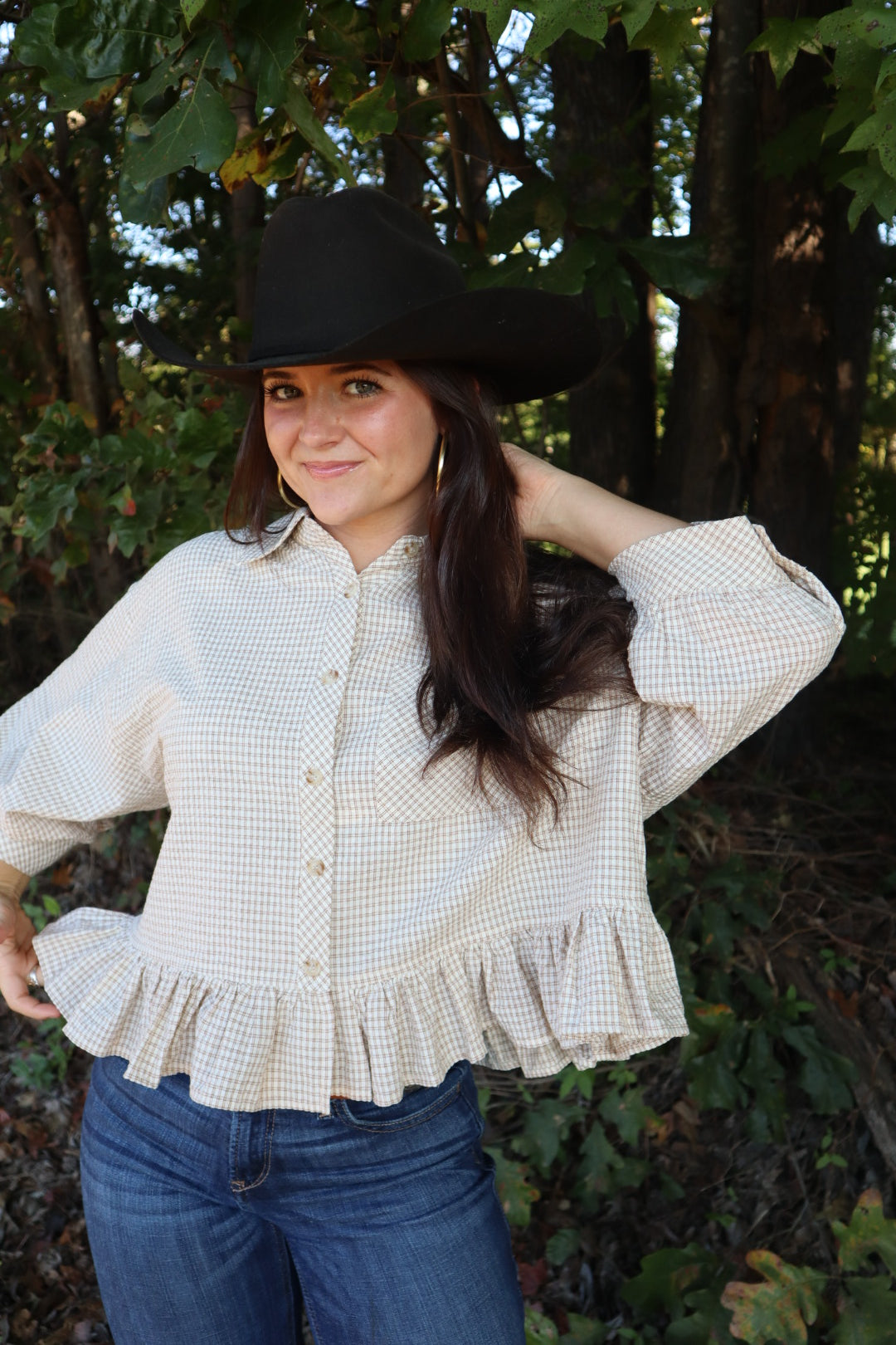 Elsie Ruffle Hem Button Down Shirt
