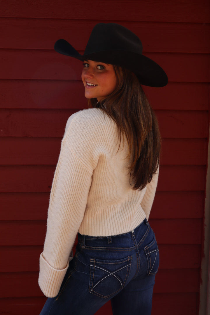 Birch Mock Neck Foldover Sleeve Sweater