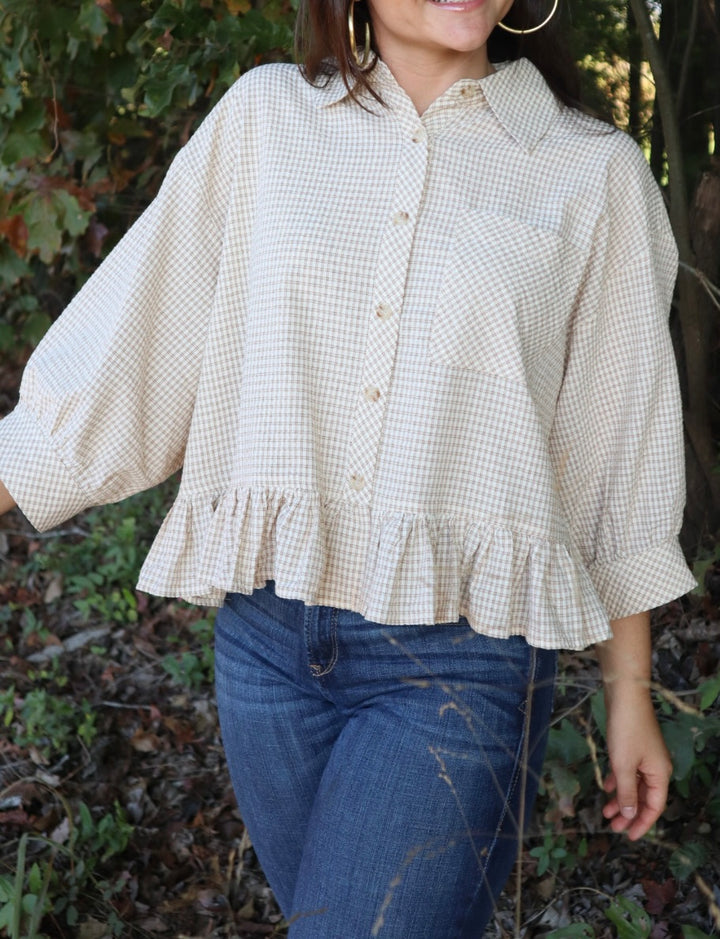 Elsie Ruffle Hem Button Down Shirt