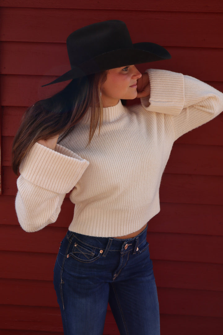 Birch Mock Neck Foldover Sleeve Sweater