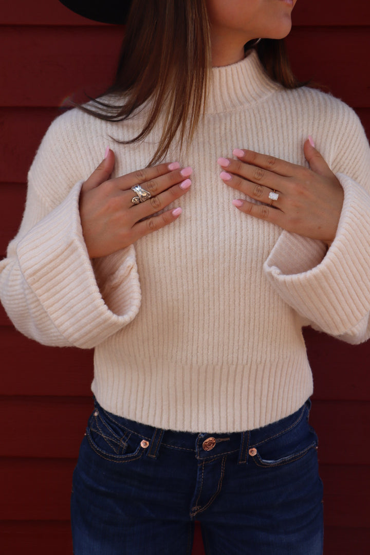 Birch Mock Neck Foldover Sleeve Sweater