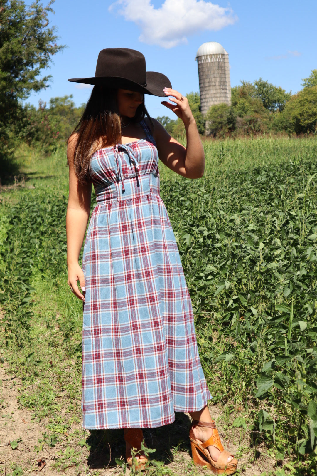 Elvira Flannel Milkmaid Midi Dress