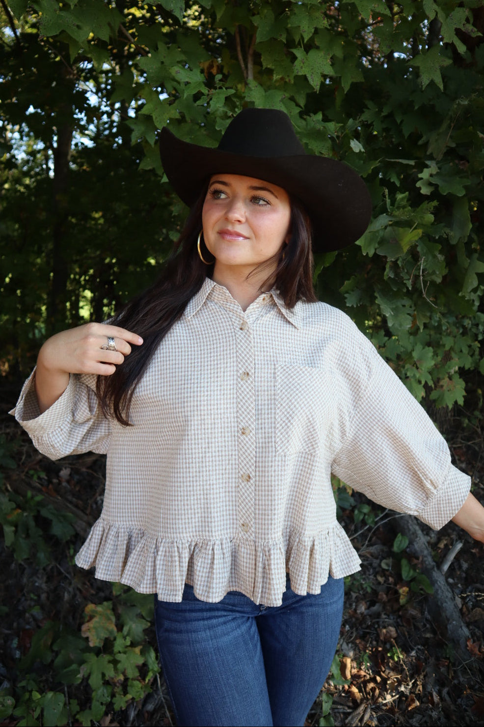 Elsie Ruffle Hem Button Down Shirt