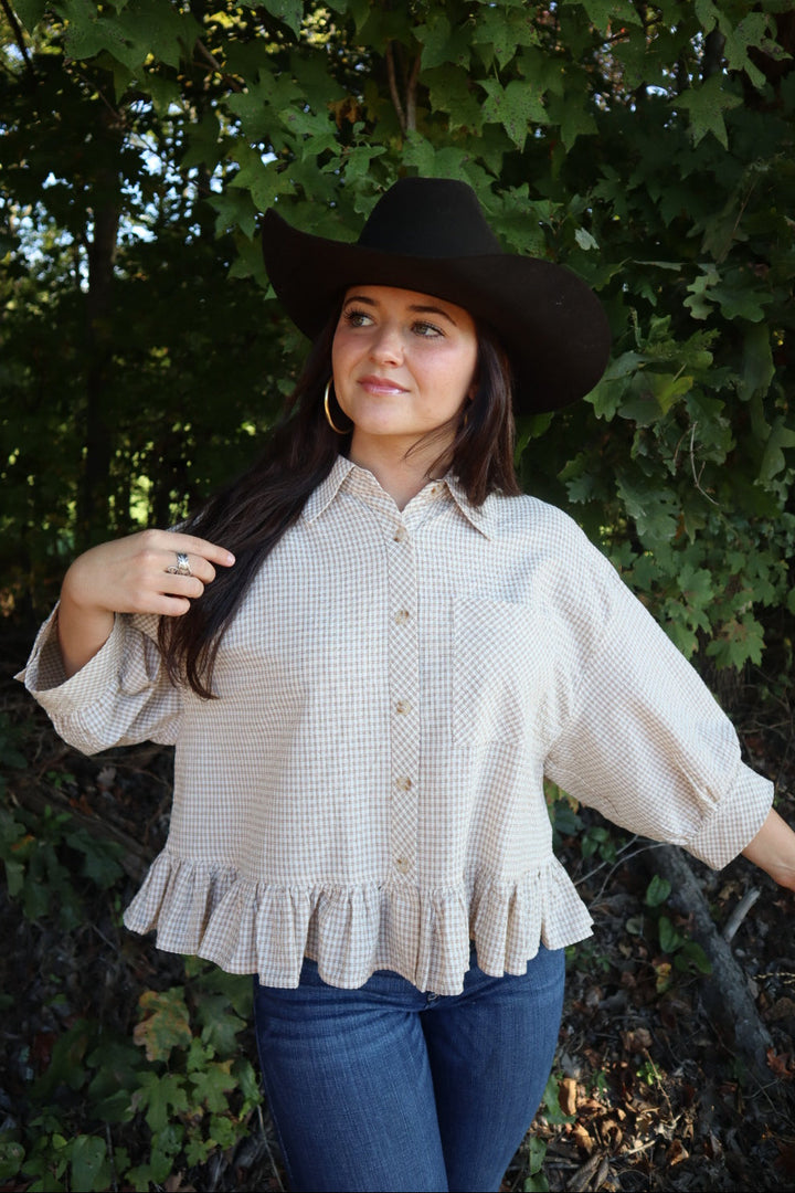 Elsie Ruffle Hem Button Down Shirt