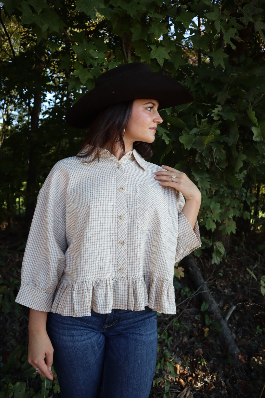 Elsie Ruffle Hem Button Down Shirt