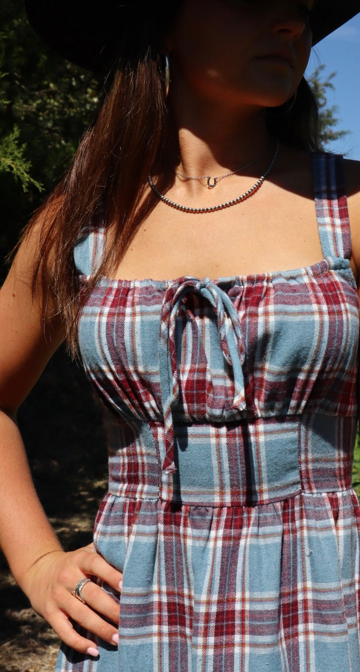 Elvira Flannel Milkmaid Midi Dress