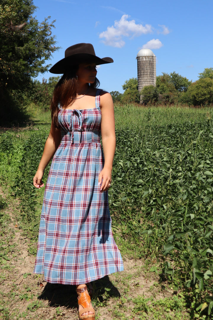 Elvira Flannel Milkmaid Midi Dress