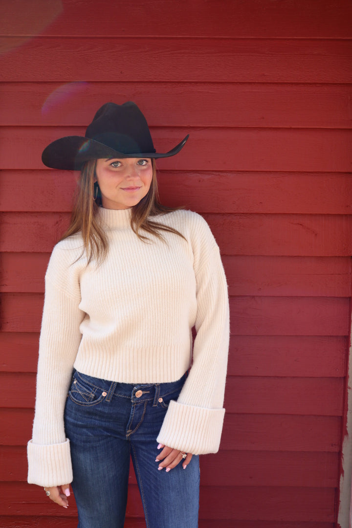 Birch Mock Neck Foldover Sleeve Sweater