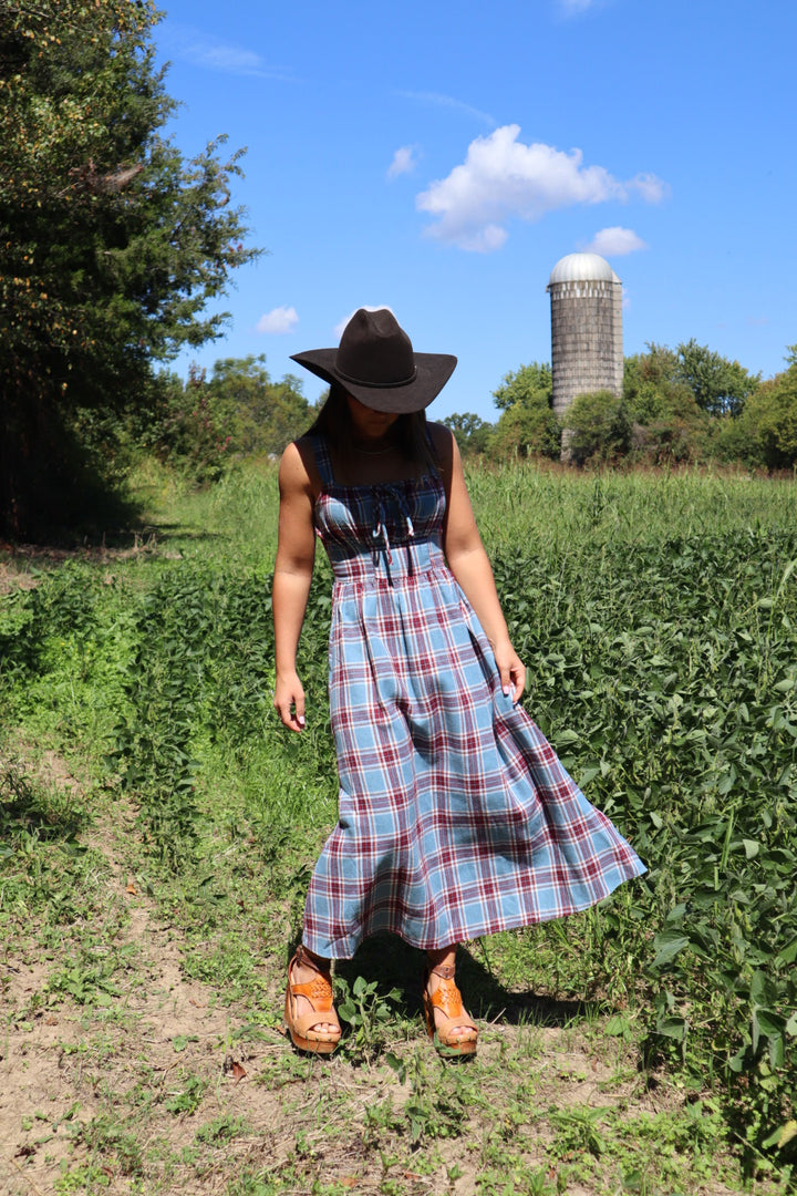 Elvira Flannel Milkmaid Midi Dress
