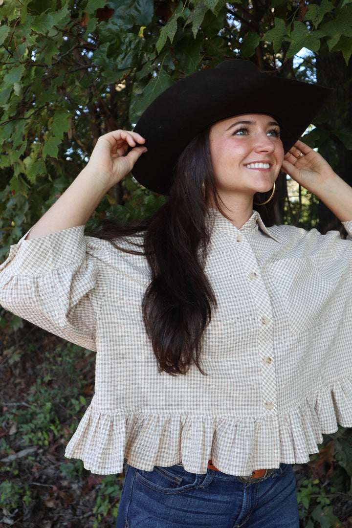 Elsie Ruffle Hem Button Down Shirt