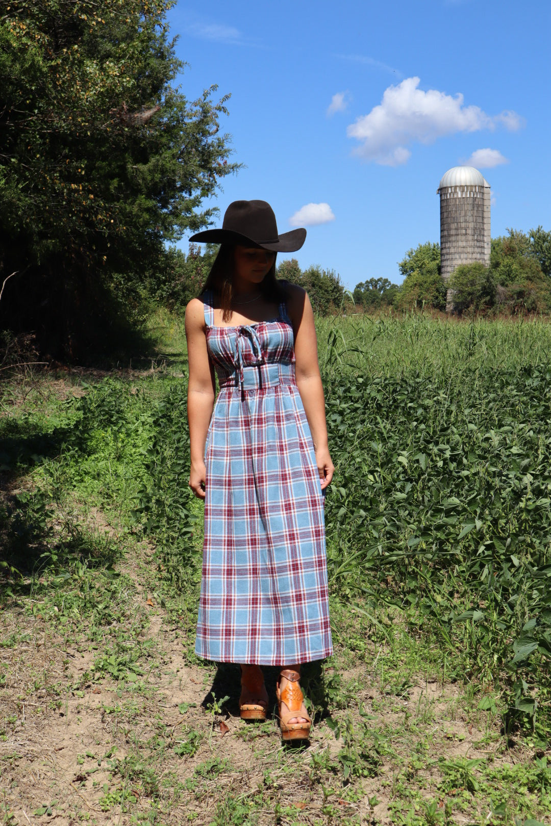 Elvira Flannel Milkmaid Midi Dress