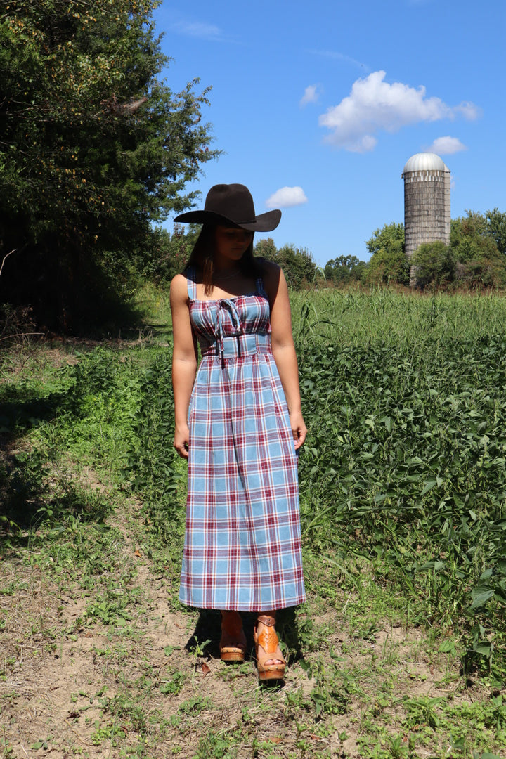 Elvira Flannel Milkmaid Midi Dress